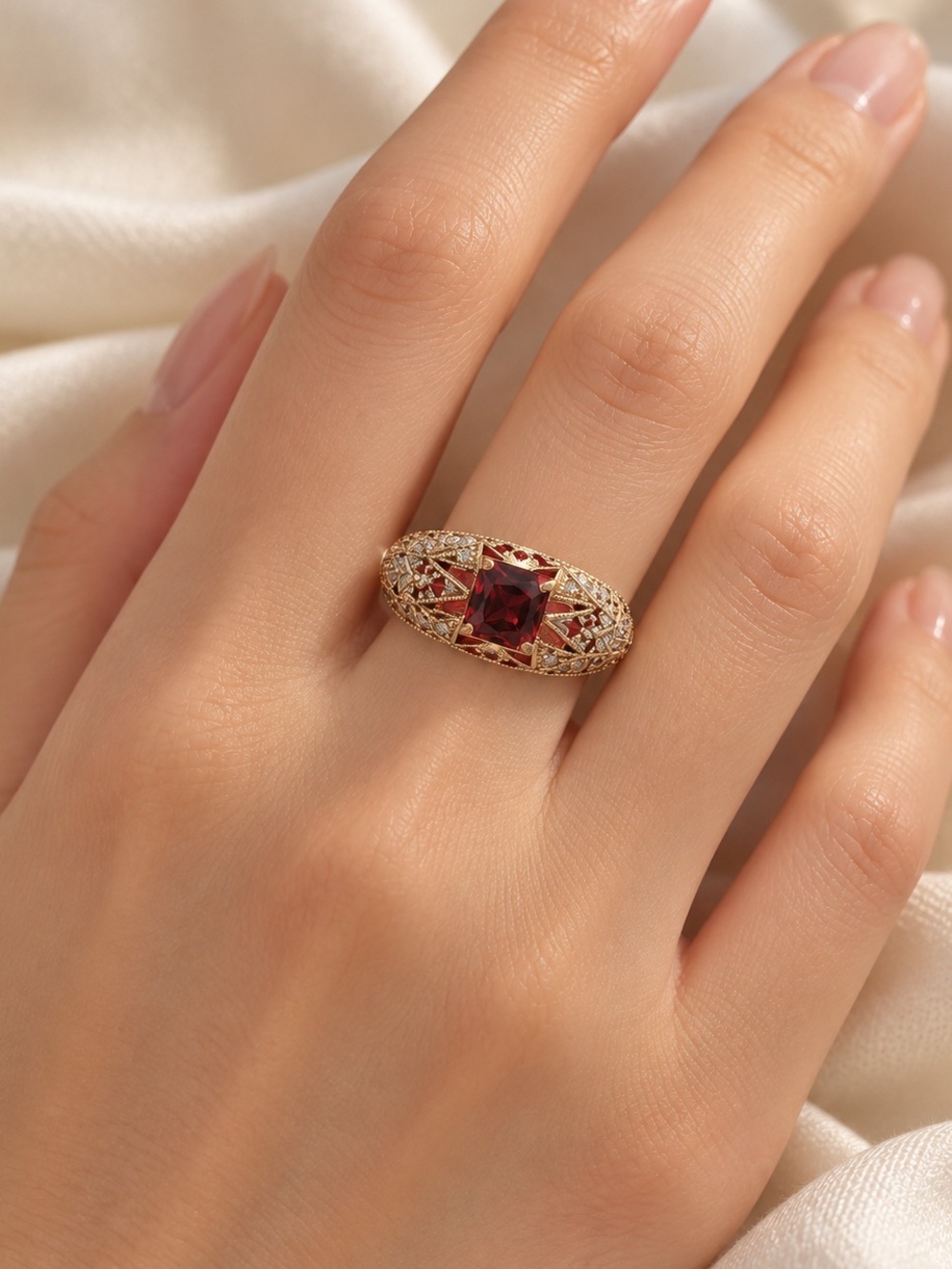 Gold Tone Red Stone Statement Ring (R34)
